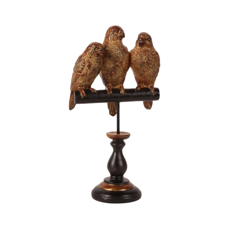 Socha papouška na noze – zlatá – 33 cm