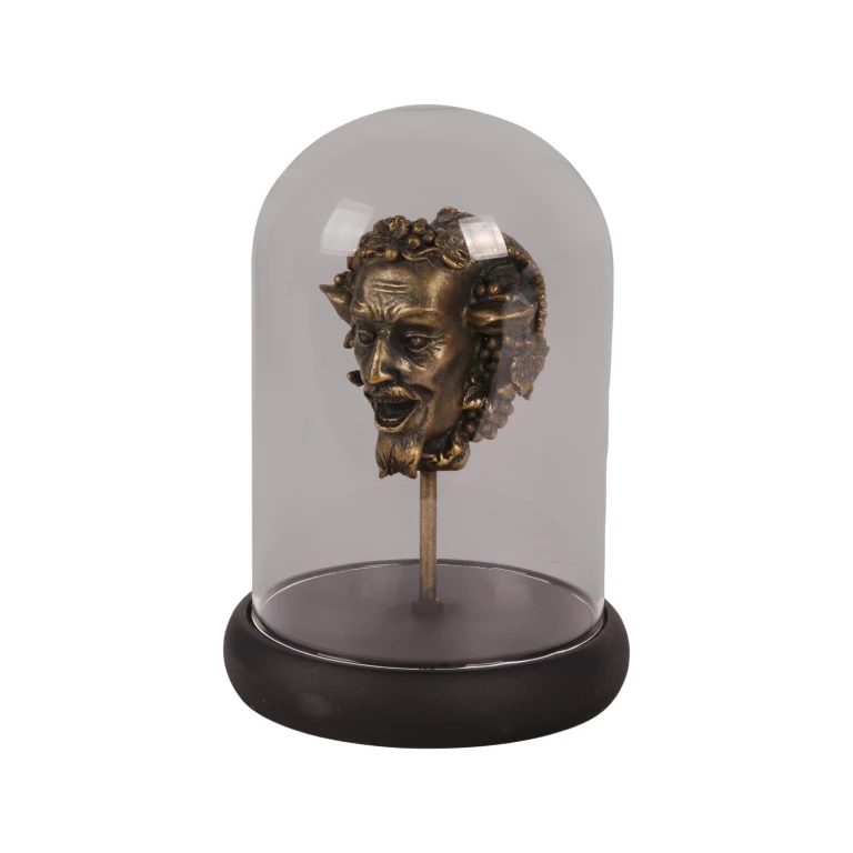 Bacchusova figura s průhlednou skleněnou kupolí – zlatá – 23 cm – umělá pryskyřice