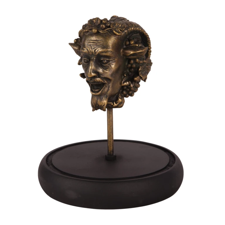 Bacchusova figura s průhlednou skleněnou kupolí – zlatá – 23 cm – umělá pryskyřice