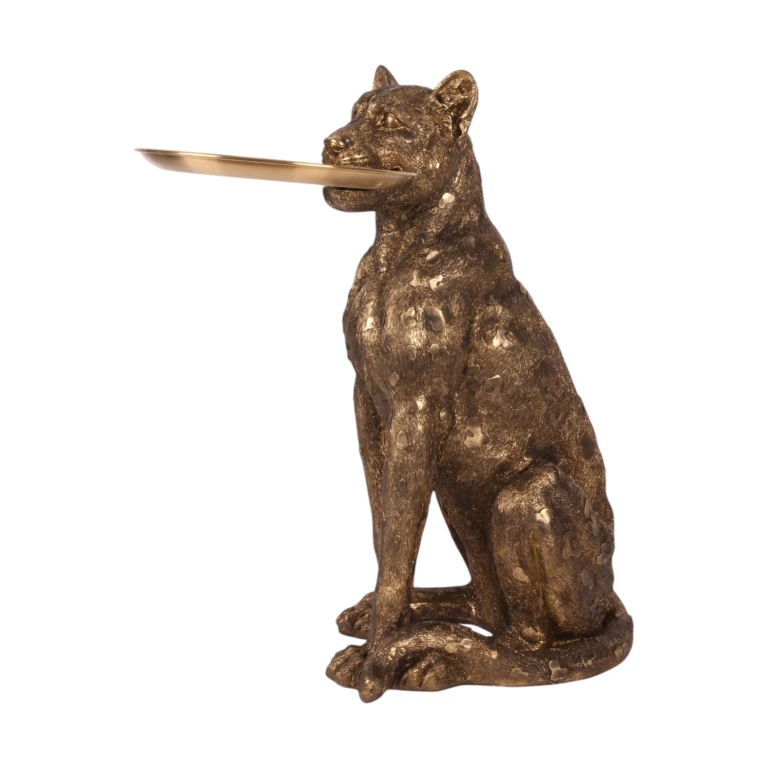 Leopard s podnosem – zlatý – 62 cm