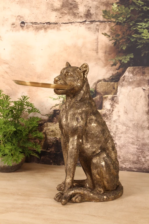 Leopard s podnosem – zlatý – 62 cm