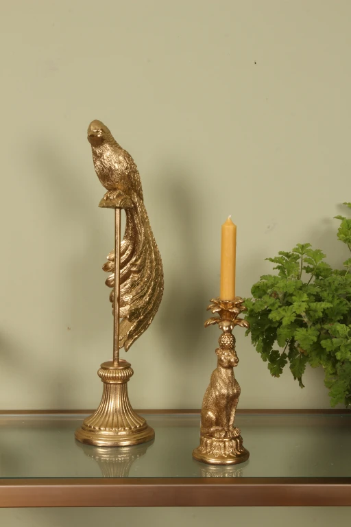 Soška ptáka na podstavci – zlatá – 49 cm