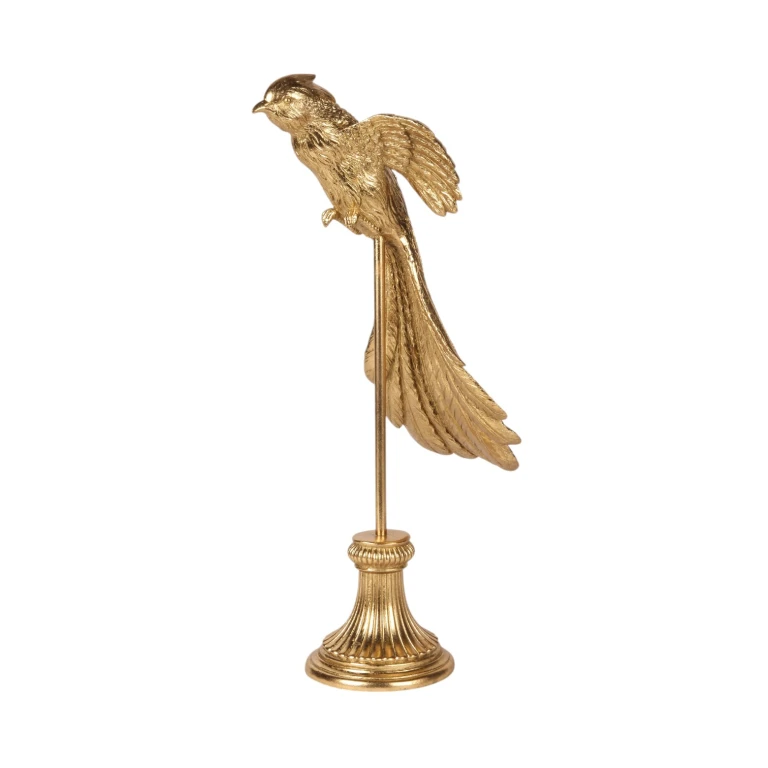 Socha ptáka na podstavci – zlatá – 49,5 cm – 1 kus