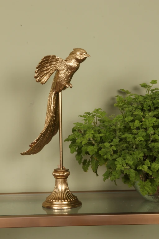 Socha ptáka na podstavci – zlatá – 49,5 cm – 1 kus