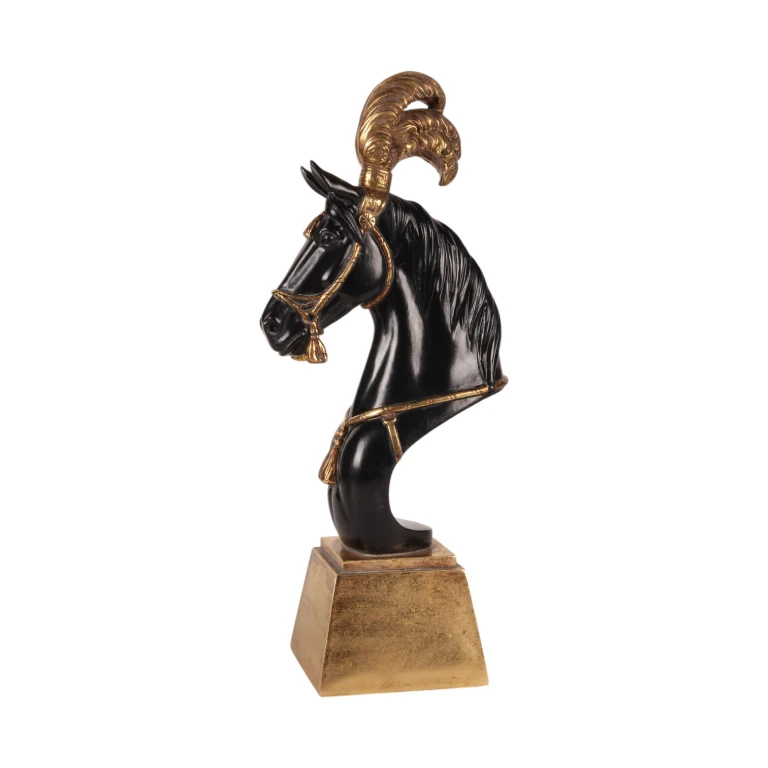 Socha koně hlavy – černá/zlatá – 36,5 cm