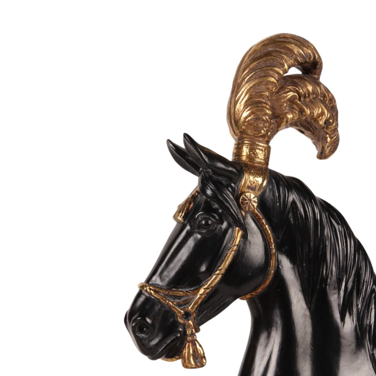 Socha koně hlavy – černá/zlatá – 36,5 cm