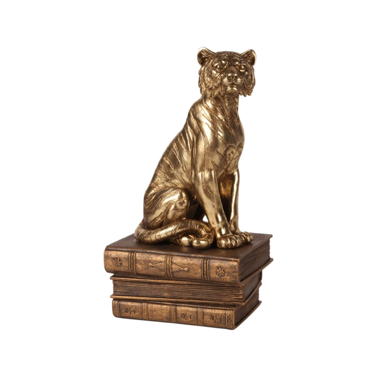 Tiger na knihách – zlatý – 29 cm