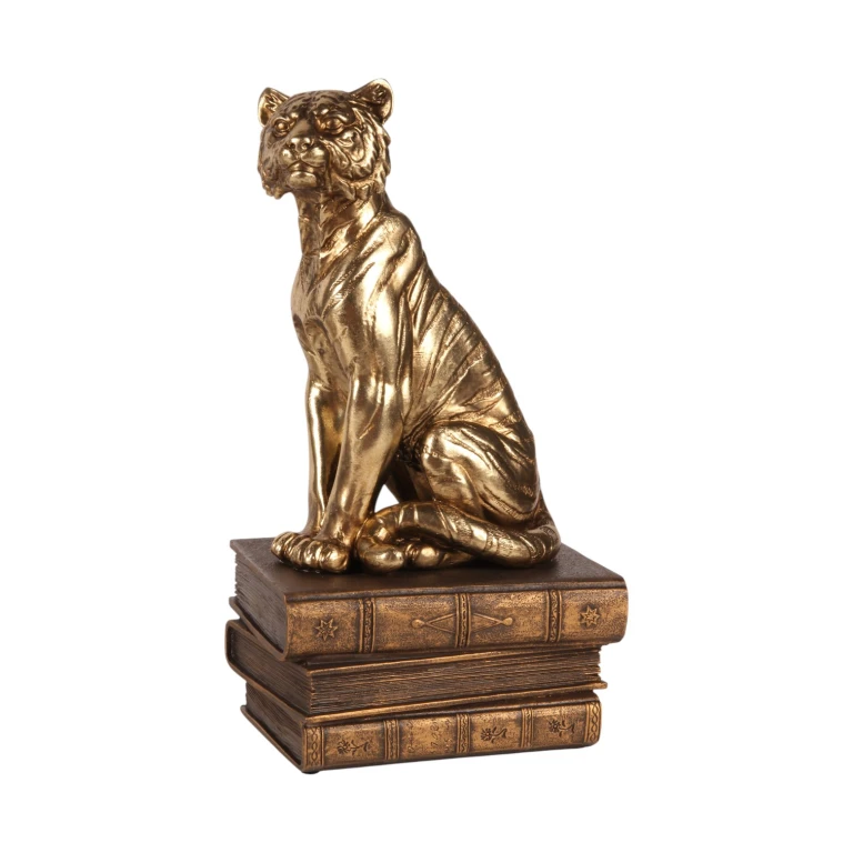 Tigerí socha na knihách – zlatá – 29 cm