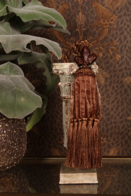 Curtain Tassel Fleur de Lis - 70 cm - brown - fabric