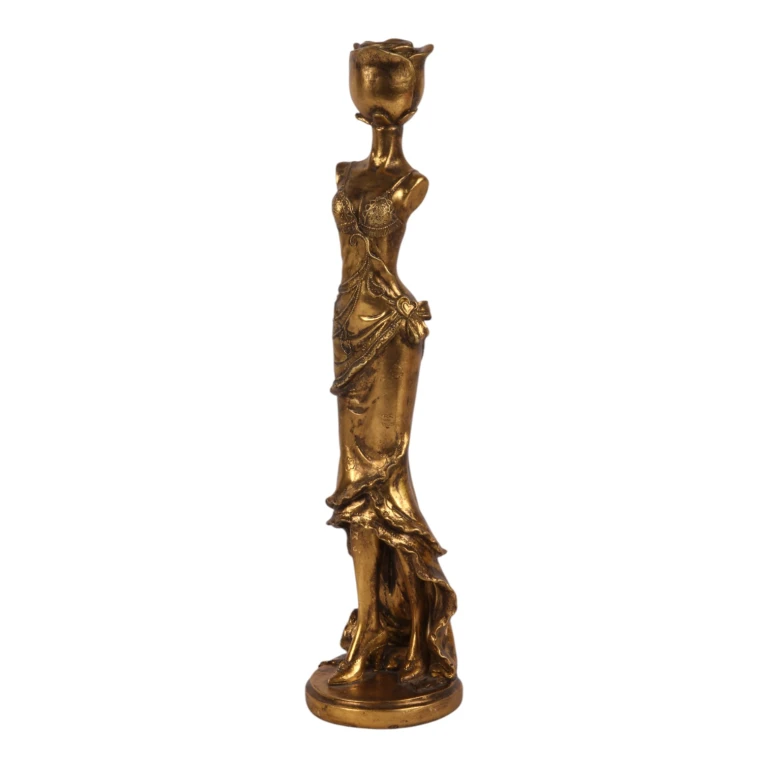 Stojan na svíčky Žena - 40,5 cm - zlatý - umělá pryskyřice
