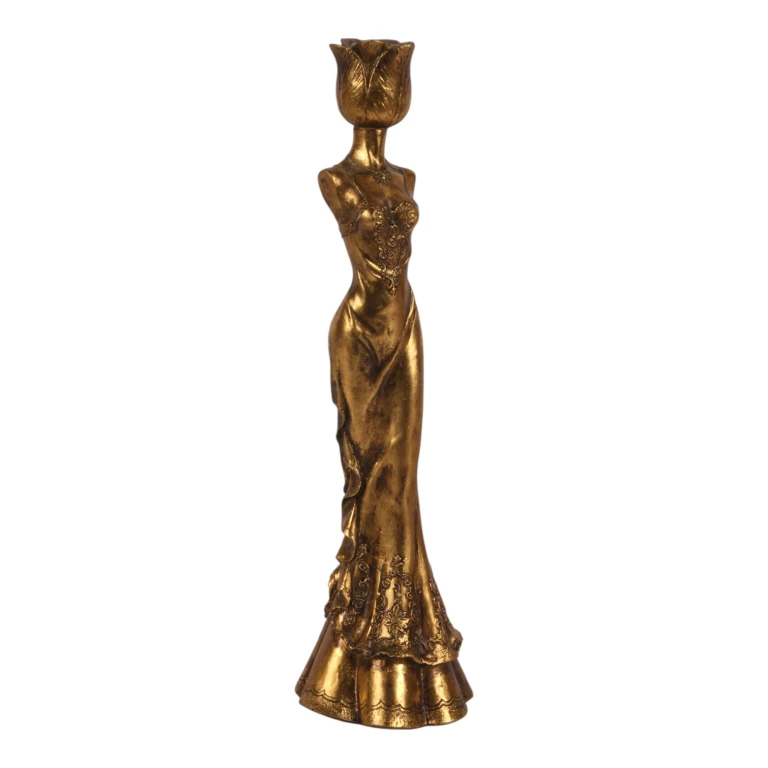 Stojan na svíčky Žena - 39,5 cm - zlatý - umělá pryskyřice