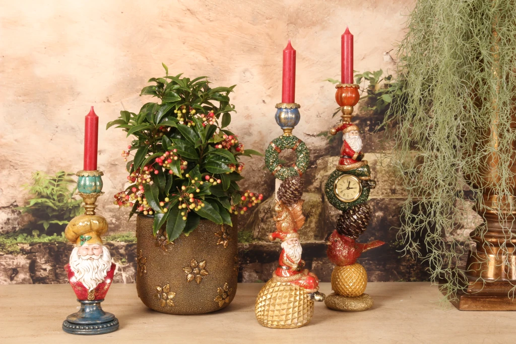 Kandelábř Santa Claus - 25 cm - zlatý - umělá pryskyřice