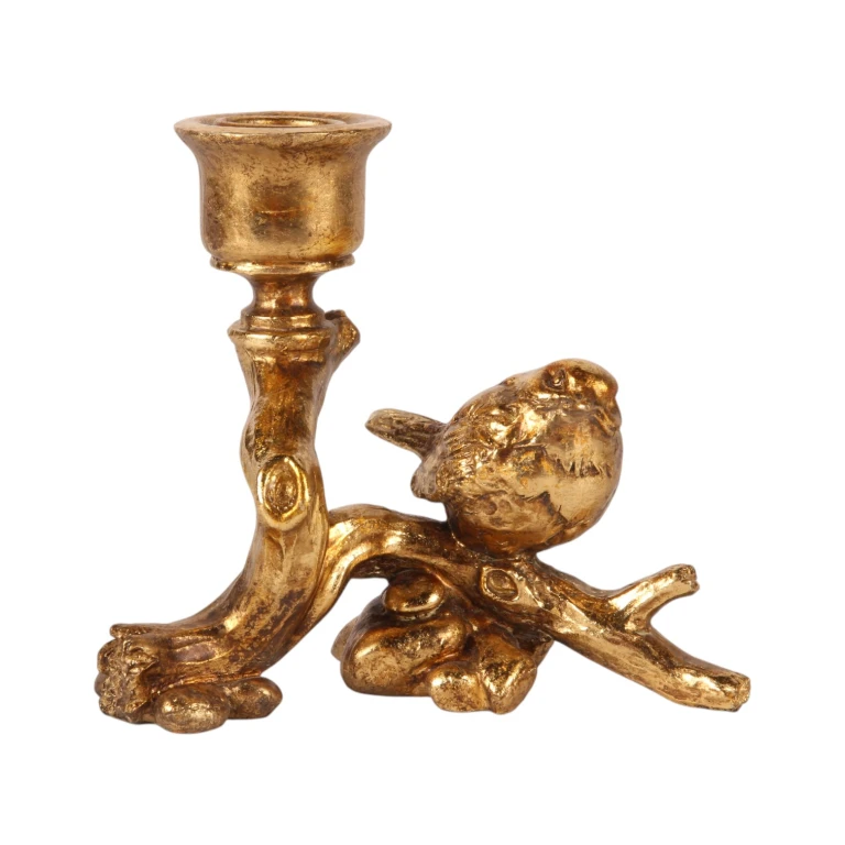 Kandelábrový pták - 12 cm - zlatý - umělá pryskyřice