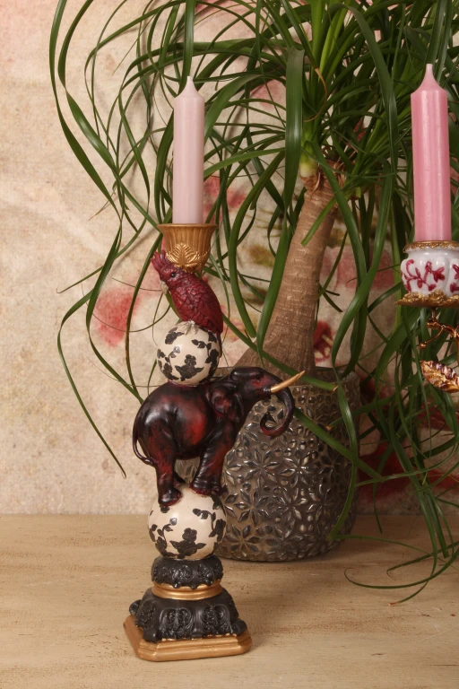 Elephant candlestick - 30 cm - red - resin