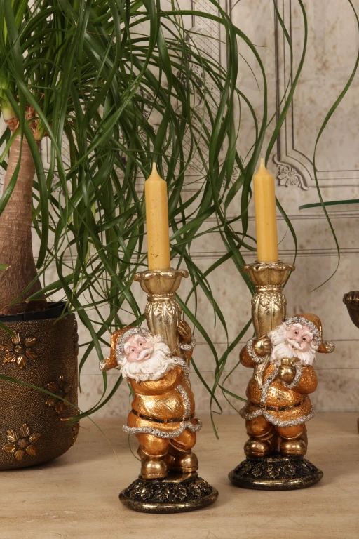 Stojan na svíčky Santa Claus - 23 cm - zlatý - umělá pryskyřice