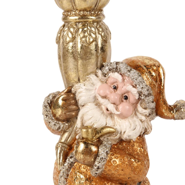 Stojan na svíčky Santa Claus - 23 cm - zlatý - umělá pryskyřice
