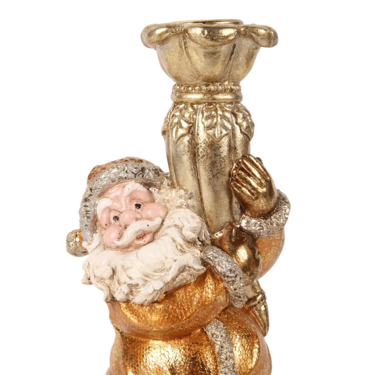 Stojan na svíčky Santa Claus - 23 cm - zlatý - umělá pryskyřice