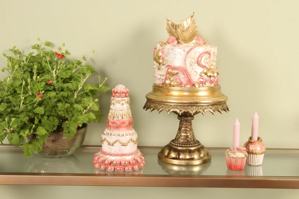Kandelář Cake - 9,5 cm - růžová - umělá pryskyřice