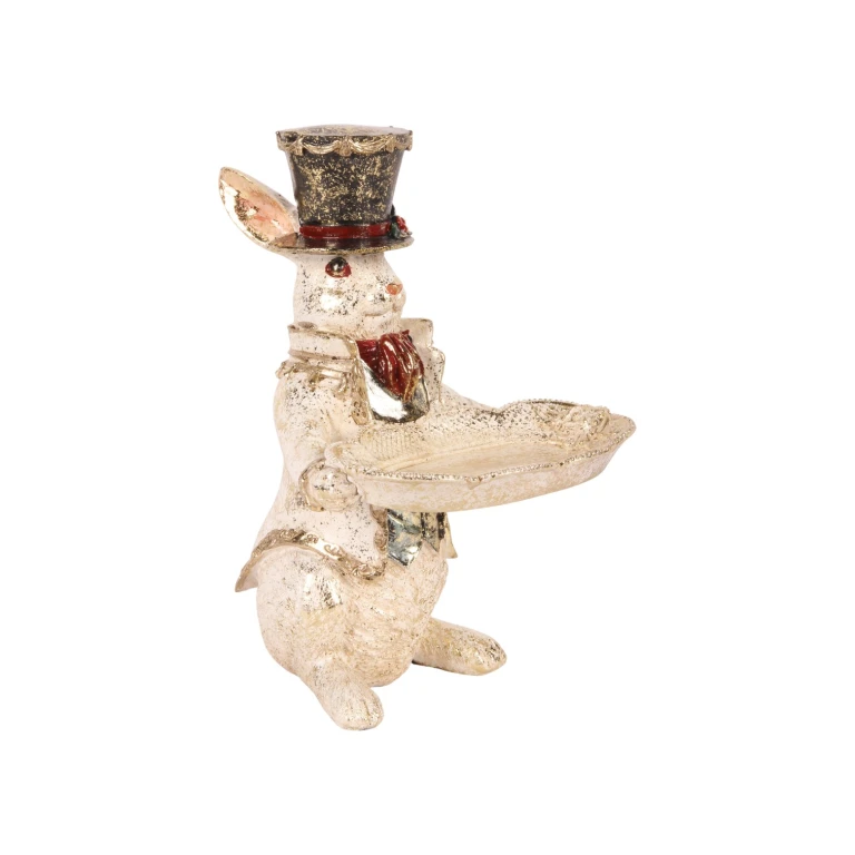 Figurka králíčka s miskou - bílá - 23 cm