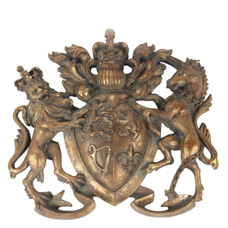 Nástěnná ornament štít - zlatý - 38 cm - umělá pryskyřice
