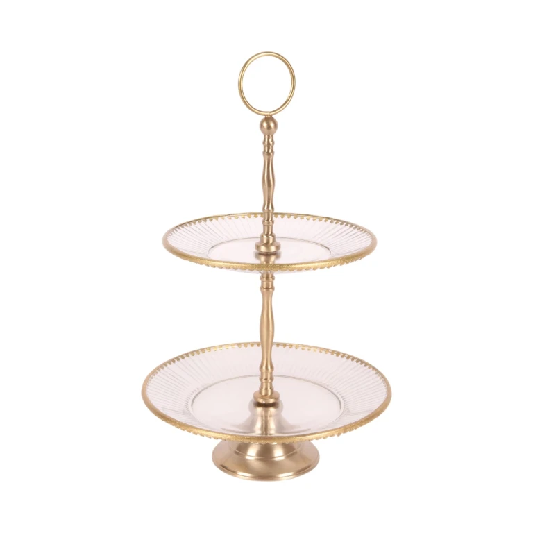 Tiered Stand - 2-tier - 38 cm - gold - brass and glass