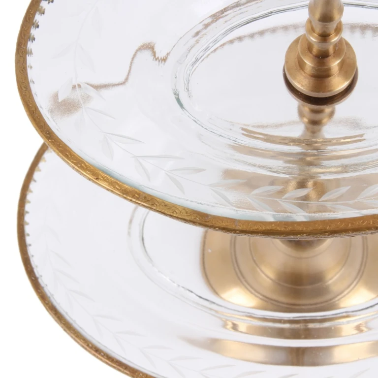 Tiered Stand - 2-tier - 38 cm - gold - brass and glass