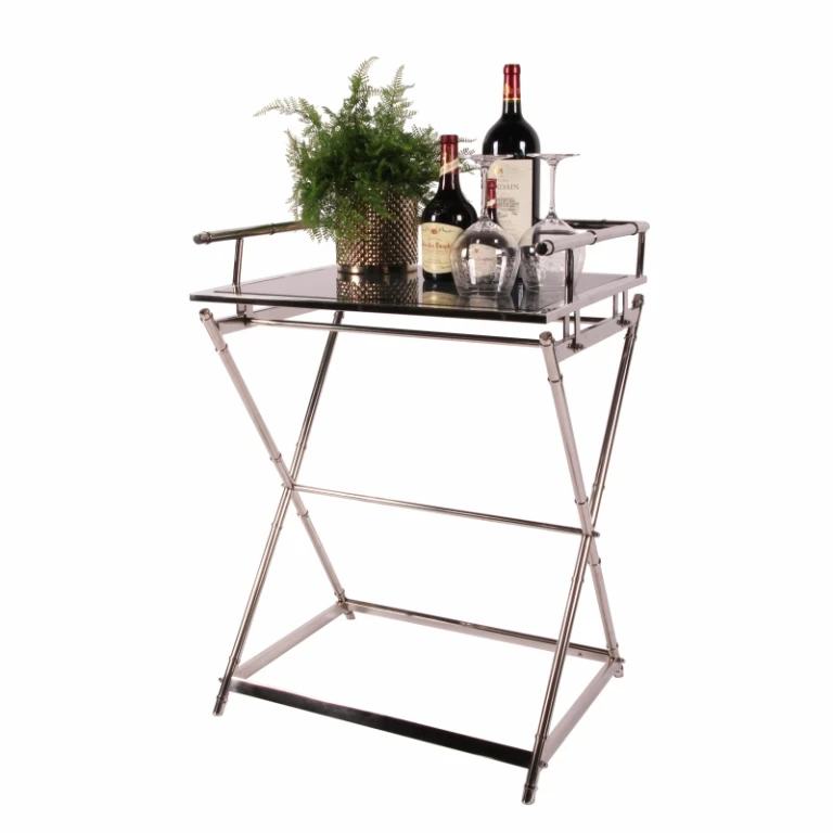 Serving Table - Silver - Glass & Steel - 85 cm