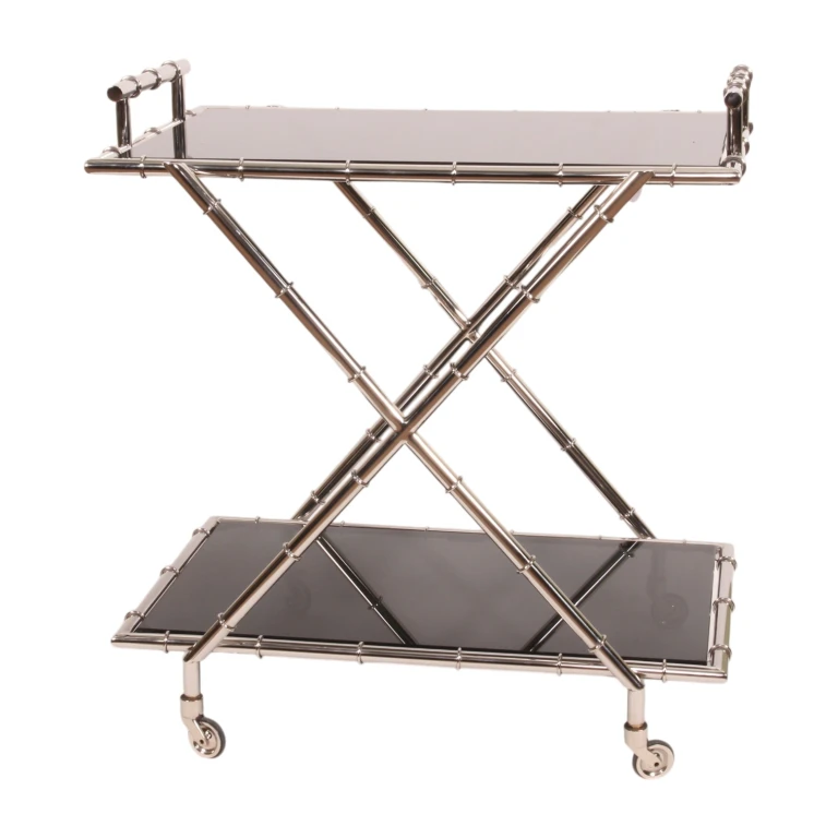 Serving trolley - glass & steel - silver - 88 cm