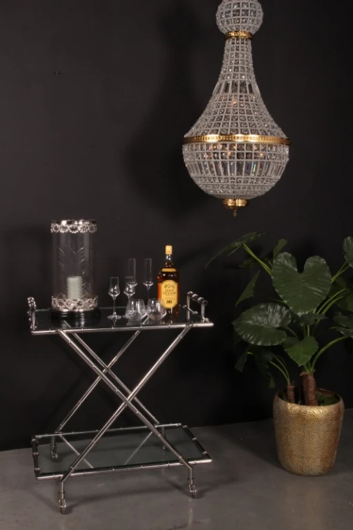 Serving trolley - glass & steel - silver - 88 cm