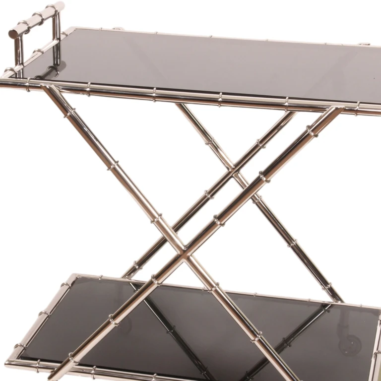 Serving trolley - glass & steel - silver - 88 cm