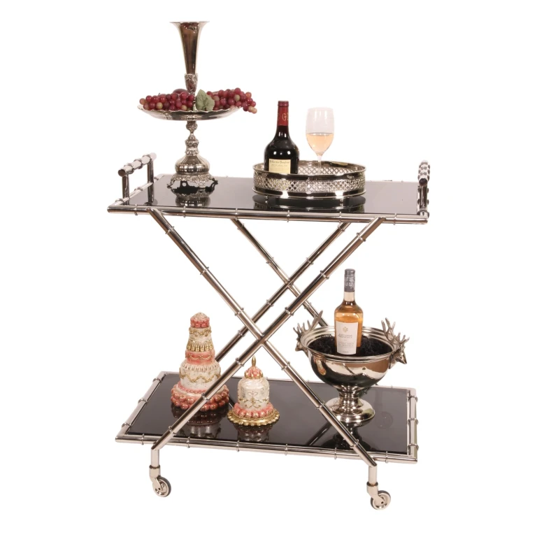 Serving trolley - glass & steel - silver - 88 cm