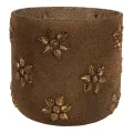 Držák na svíčky s korálky - zlatý - sklo - 17 cm