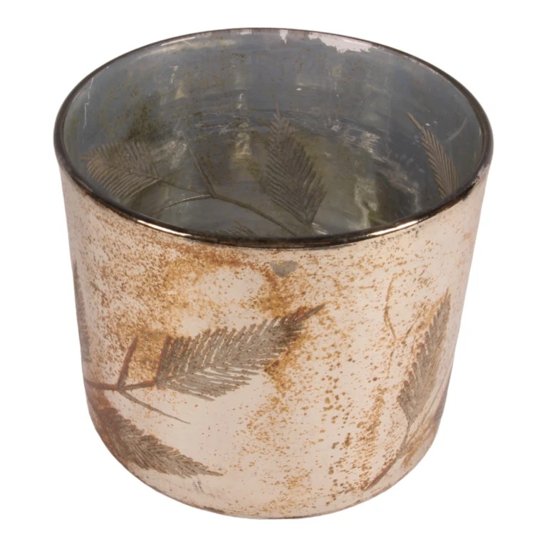 Držák na svíčky listy - stříbrný - sklo - 18 cm - 1 kus