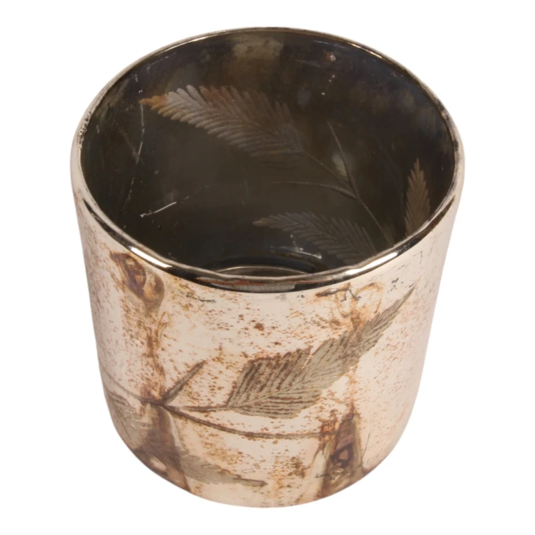 Držák na svíčky Listy - stříbrný - sklo - 12 cm