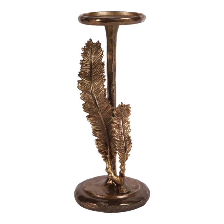 Stojan na svíčky Peří - 28 cm - zlatý - hliník