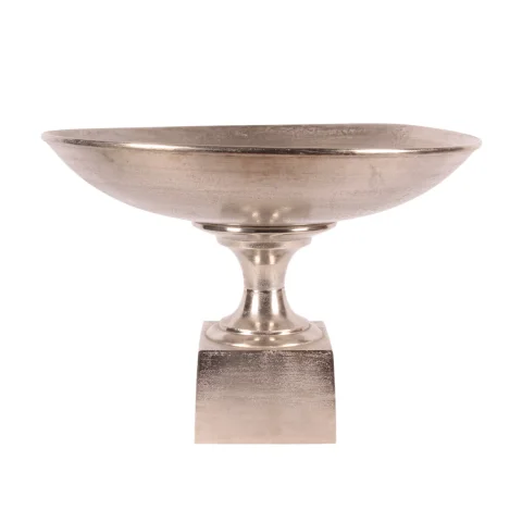 Ronde sierschaal op voet - zilver - 72 cm - 1 stuk