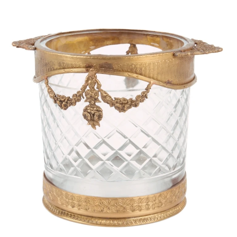 Bottle holder - gold - 15 cm - brass and glass