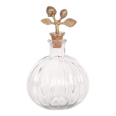 Decoratieve fles met stopper - 19 cm - geel - messing en glas