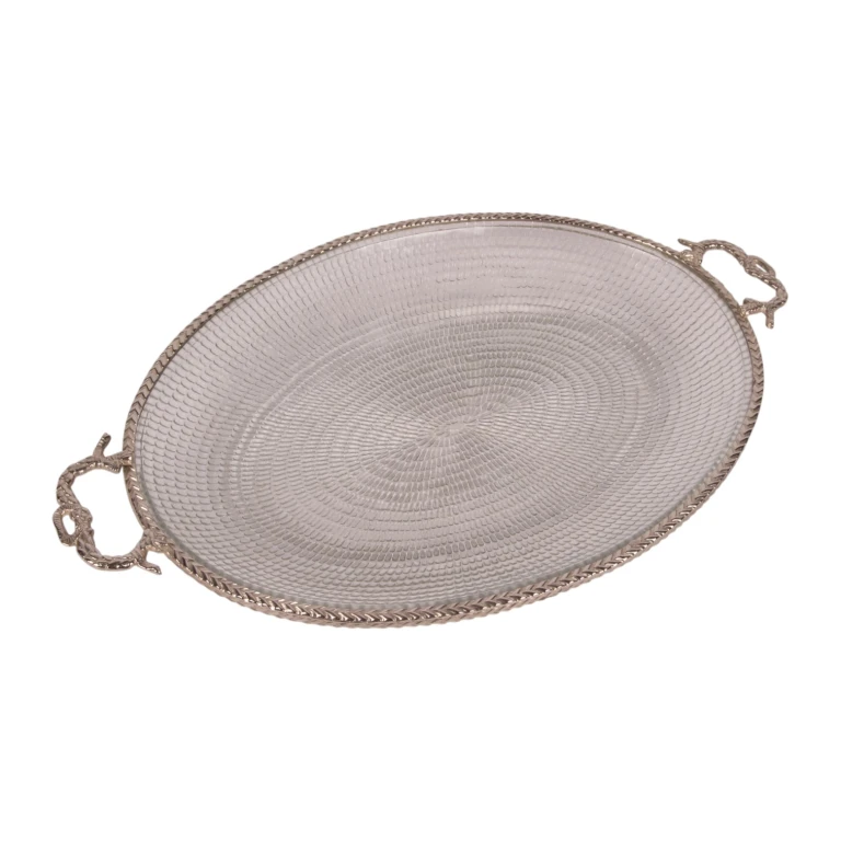 Podnos mosaz a sklo - zlatý - 39 cm