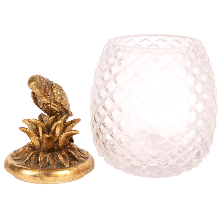 Decorative pot with lid - parrot - gold - 22 cm - 1 piece
